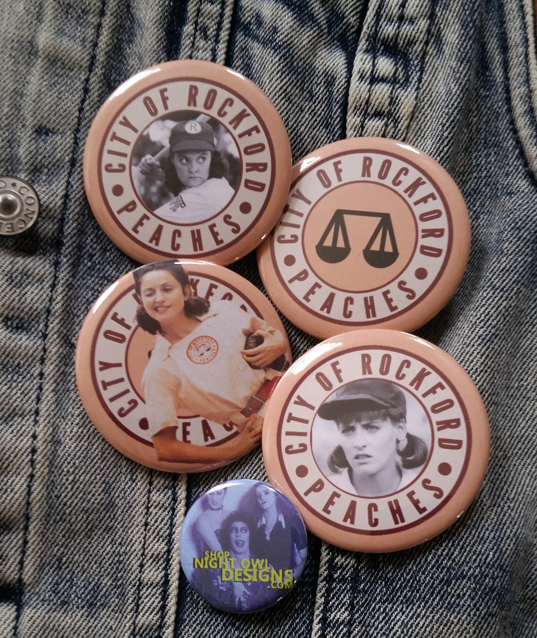 Rockford Peaches Pin Back Buttons