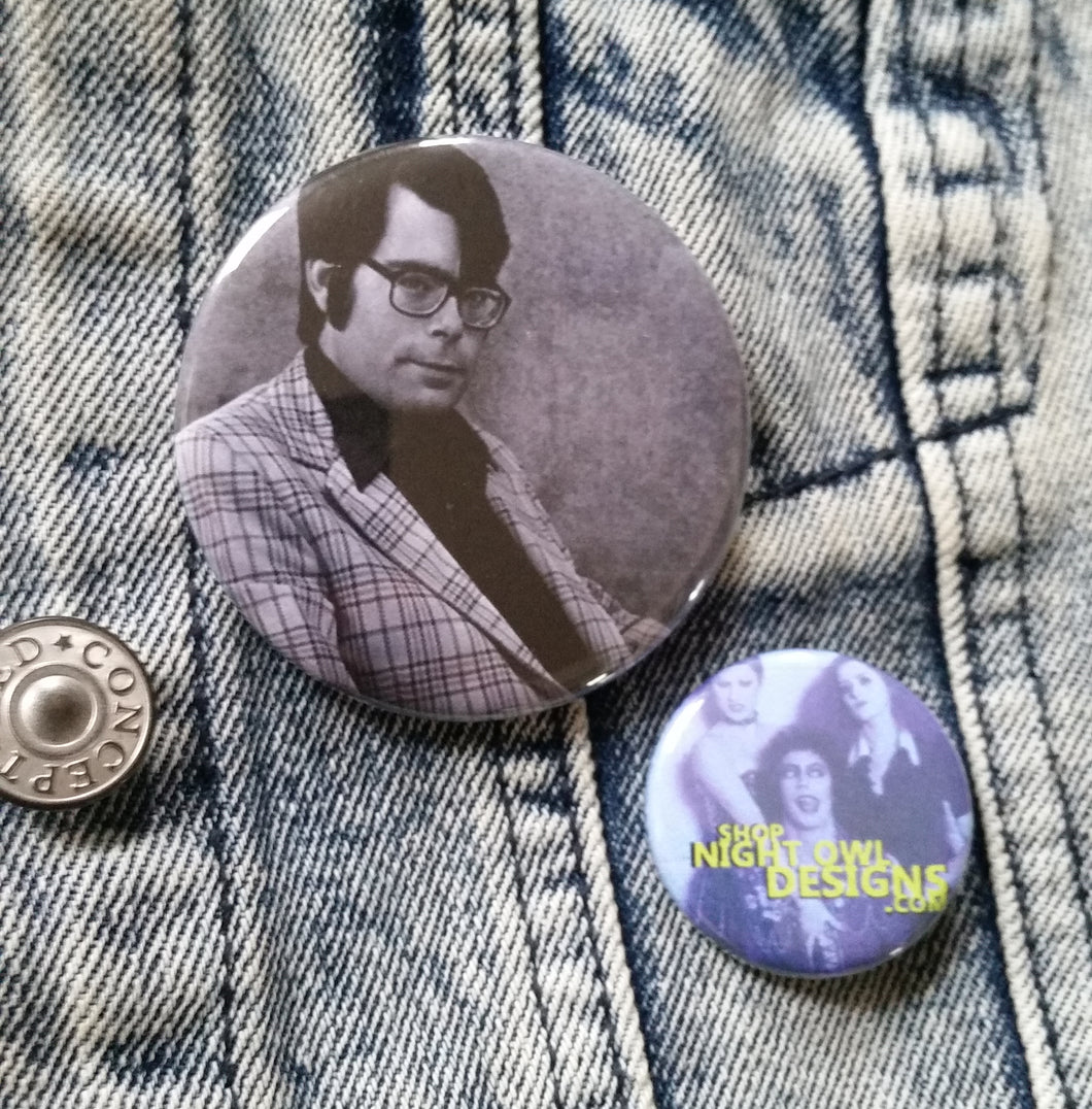 Stephen King Black and White Pin Back Button