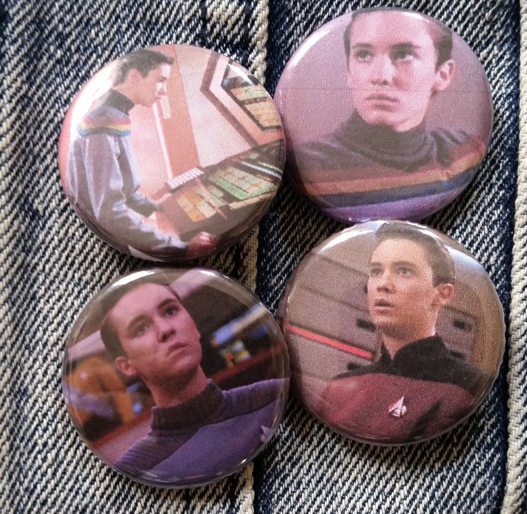 Wesley Crusher Pin Back Buttons