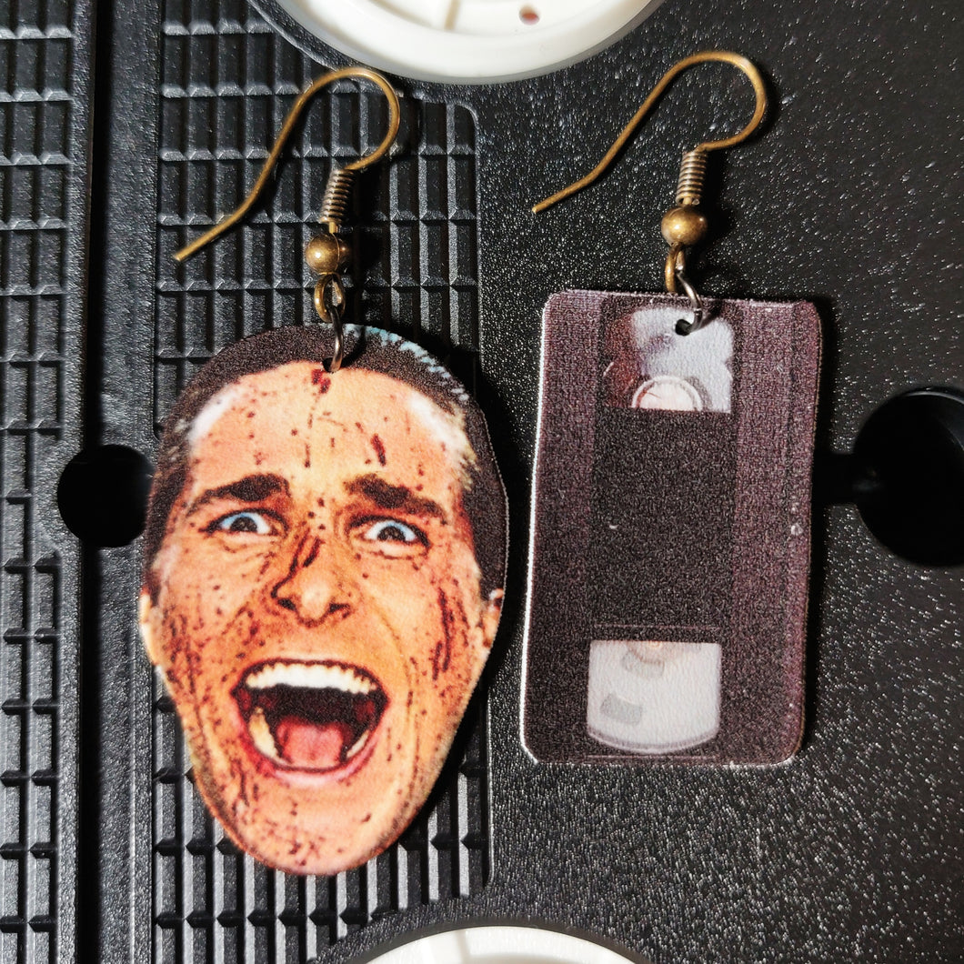 Patrick Bateman and VHS Tape Earrings